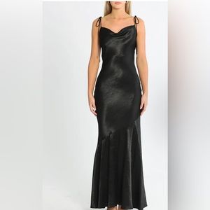 Rebecca Vallance Henri Bow-Detailed Textured-Charmeuse Black Gown